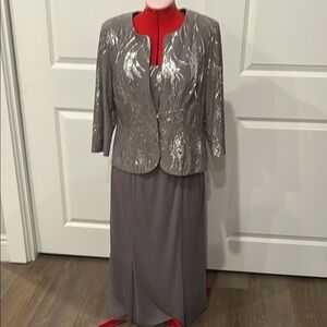 Alex Evenings Silver Gray Sequin Dress Jacket Set Mother of the Bride Size 12